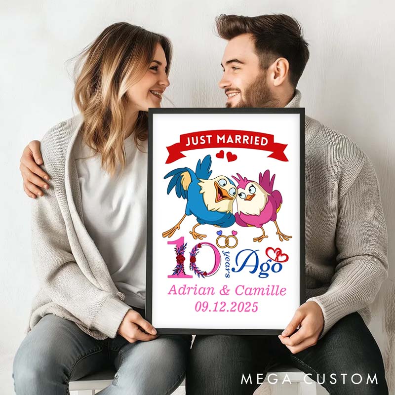 Personalized Lovebirds Anniversary Canvas Painting Romantic Just Married 10 Years Ago Couple Painting Timeless Anniversary Canvas Painting