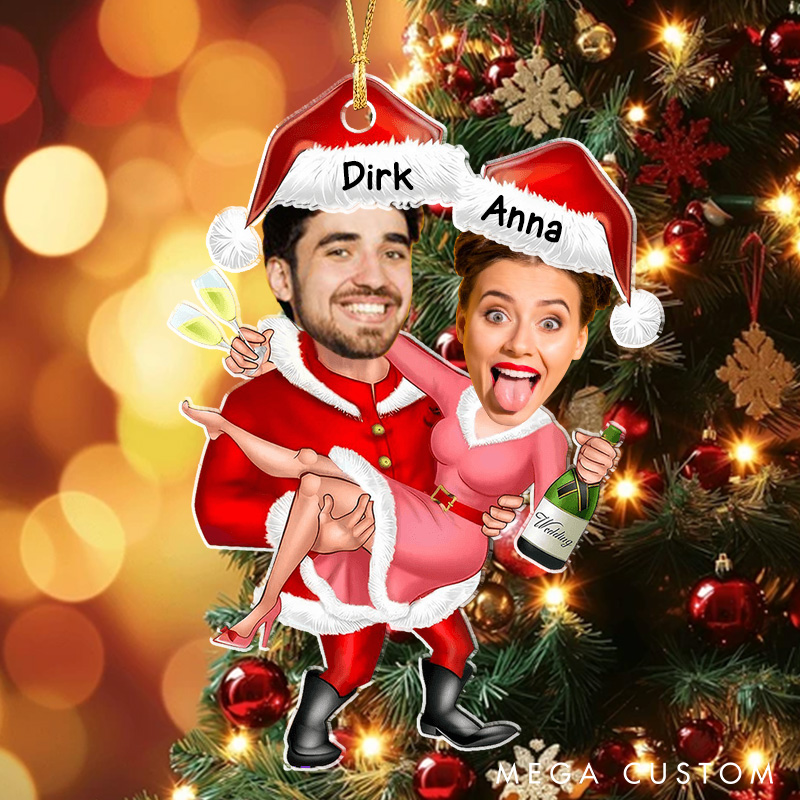 Personalized Couple Christmas Ornament with Couple Face Funny Acrylic Couple Christmas Suit Ornament for Husband Wife
