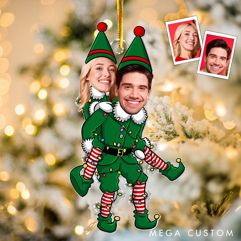 Personalized Couple Funny Elf Ornament Couple Photo Christmas Ornament Acrylic Picture Ornament Couple Ornament Gift for Lovers