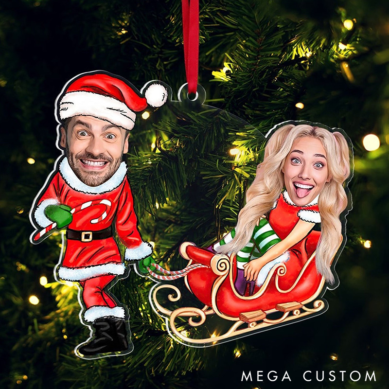 Personalized Funny Christmas Couple Custom Photo Acrylic Photo Ornament Funny Christmas Ornament Face Picture Ornament