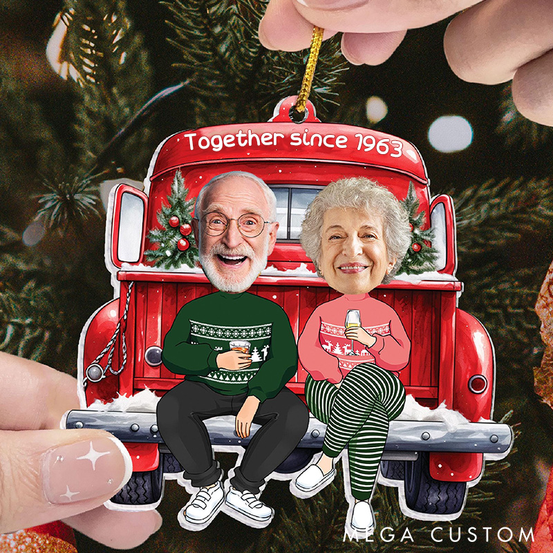 Personalized Couple Photo Ornament Acrylic Together Since Christmas Ornament With Funny Face Photo Anniversary Gift For Husband Wife