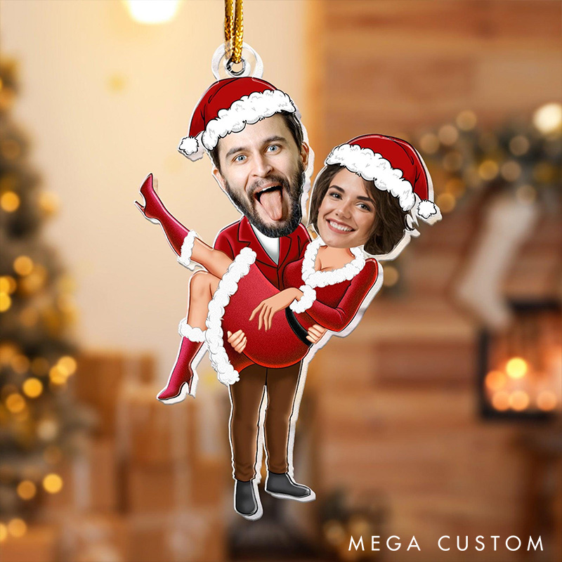 Personalized Santa Couple Christmas Ornament Photo Ornament with Couple Funny Face Christmas Gift For Couple