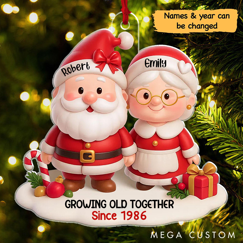 Personalized Santa Couple Growing Old Together Acrylic Ornament Anniversary Christmas Gift for Husband Wife
