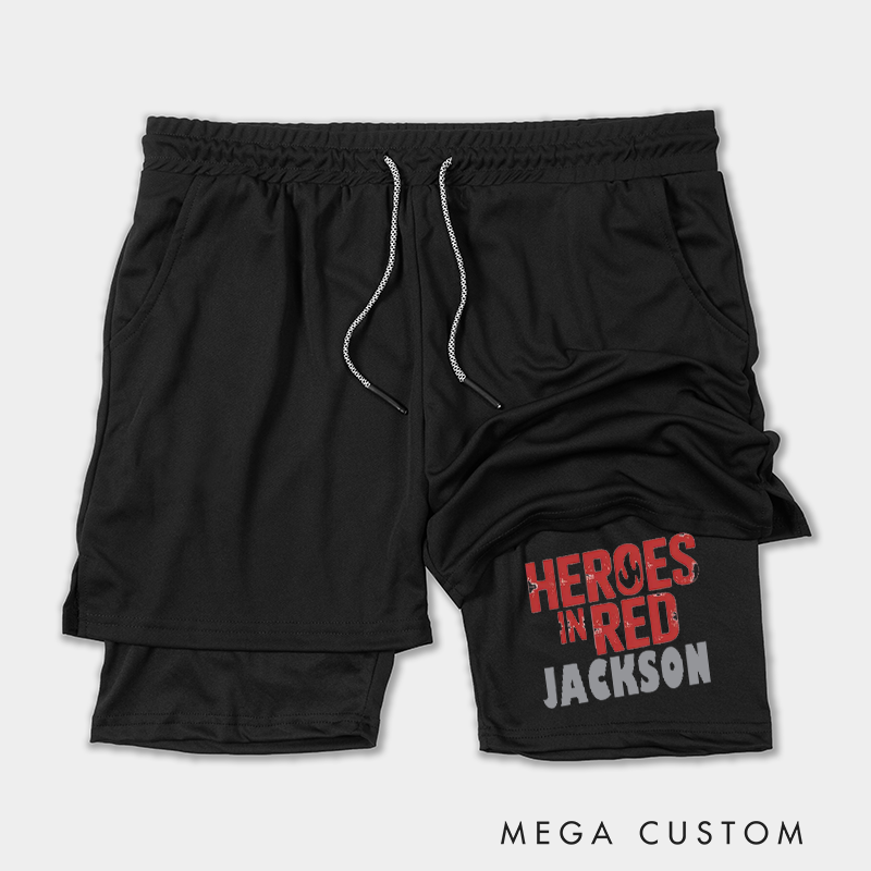 Personalized Firefighter 2 in 1 Hybrid Sport Shorts with Heroes in Red Design Gift for Firefighter