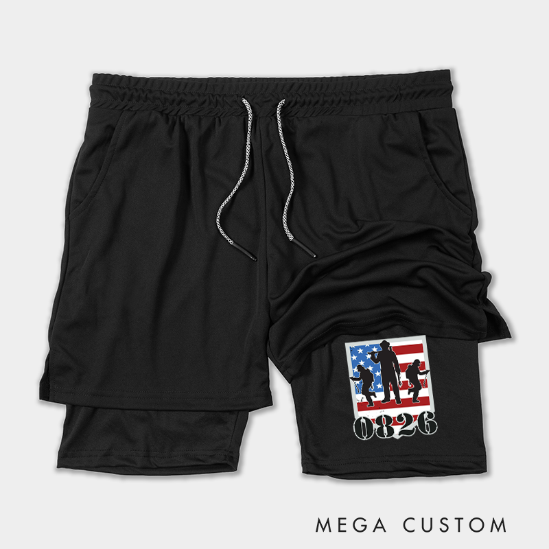 Personalized Firefighter 2 in 1 Hybrid Sport Shorts American Flag Firefighter Silhouette Design Gift for Firefighter