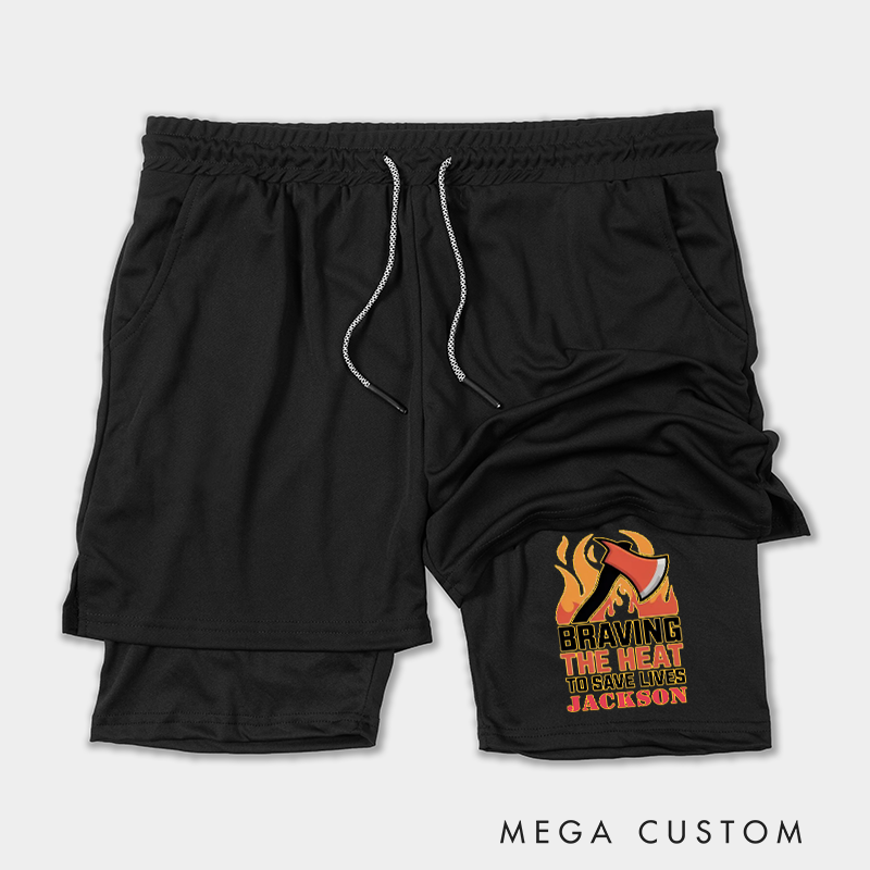 Personalized Firefighter 2 in 1 Hybrid Sport Shorts Braving the Heat to Save Lives Design Gift for Firefighter