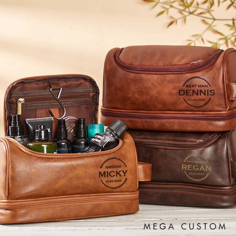Personalized Leather Dopp Kit for Groom Men’s Dopp Kit Bag for Groomsmen Minimalist Design Bachelor Party Gift Travel Bag