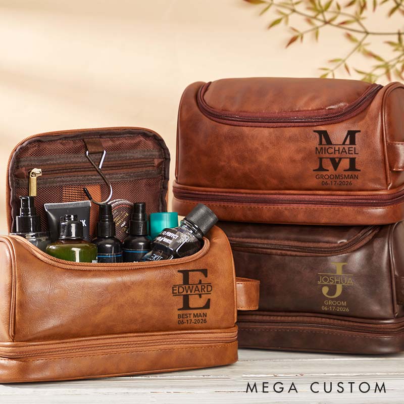 Personalized Leather Toiletry Bag Monogrammed Groomsmen Wedding Shaving Kit Bag Groom Club Dopp Kit Bag for Men