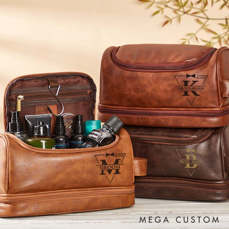Personalized Leather Dopp Kit for Groom Groomsmen Wedding Party Dopp Kit Star-Inspired Design Shaving Bag for Him Men’s Bachelor Favors Gift
