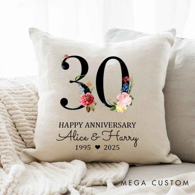 Personalized Couple Anniversary Pillow Custom Happy 3th Anniversary Pillow Couple Gift Pillow with Years and Floral Design 