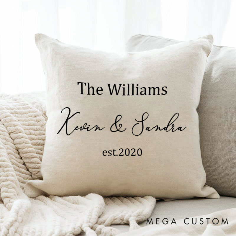 Personalized Couple Anniversary Name Pillow Custom Couple Gift Pillow with Established Year Minimalist Anniversary Gift Pillow