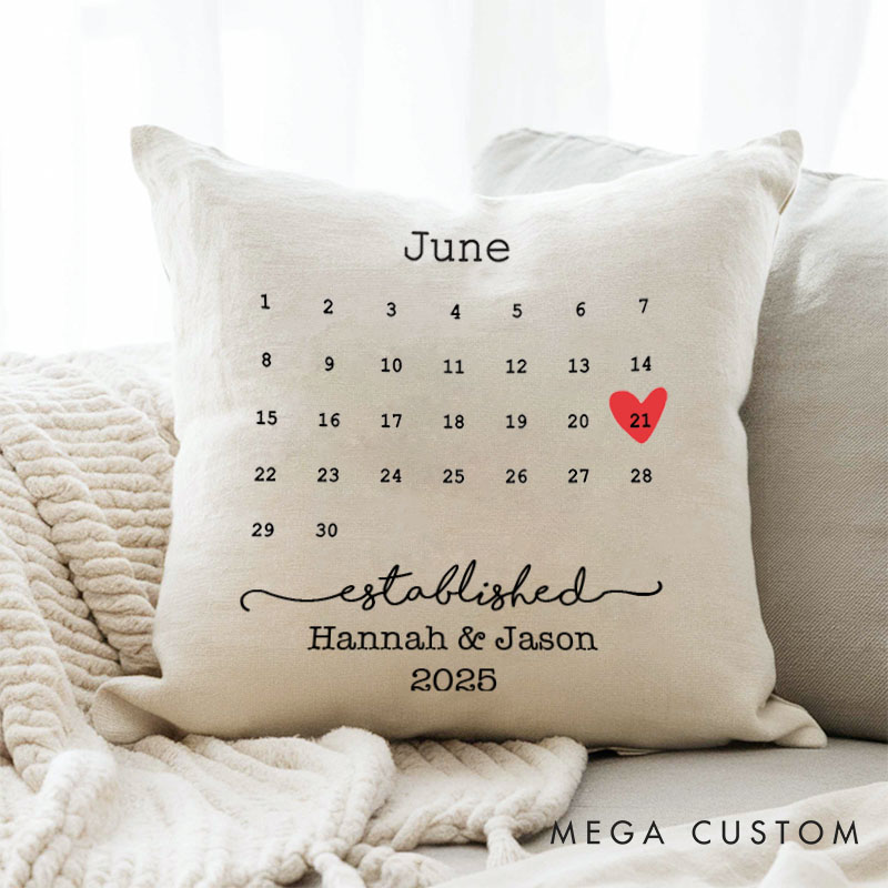 Personalized Wedding Anniversary Date Pillow Custom Calendar Design with Couple's Names Pillow Anniversary Gift Pillow for Couple