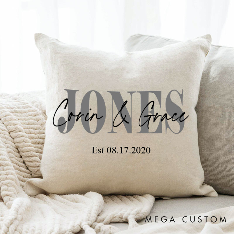 Personalized Couple Anniversary Name Pillow Couple Last Name Design Pillow with Established Date Wedding Anniversary Pillow for Her Him