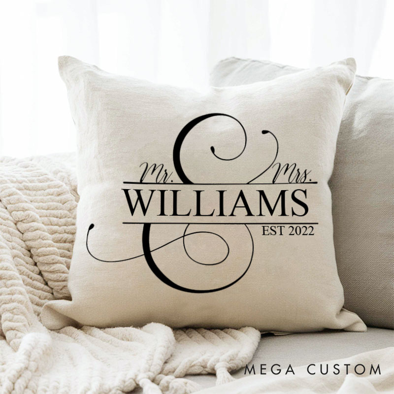 Personalized Mr and Mrs Couple Name Pillow Elegant Wedding Anniversary Gift Pillow with Last Name Husband Wife Anniversary Gift Pillow