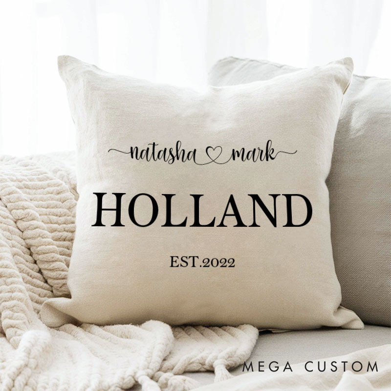 Personalized Couple Anniversary Name Pillow Elegant Couple Design Pillow with Established Year Wedding Anniversary Gift Pillow for Husband Wife