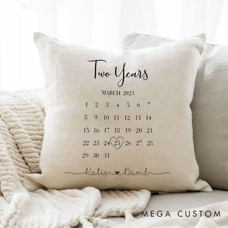 Personalized Anniversary Calendar Pillow Celebrate Couple Two Years of Love Pillow Wedding Anniversary Pillow for Husband Wife