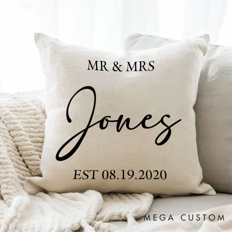 Personalized Mr and Mrs Anniversary Pillow Couple Wedding Anniversary Gift Custom Minimalist Couple Pillow With Name and Established Date