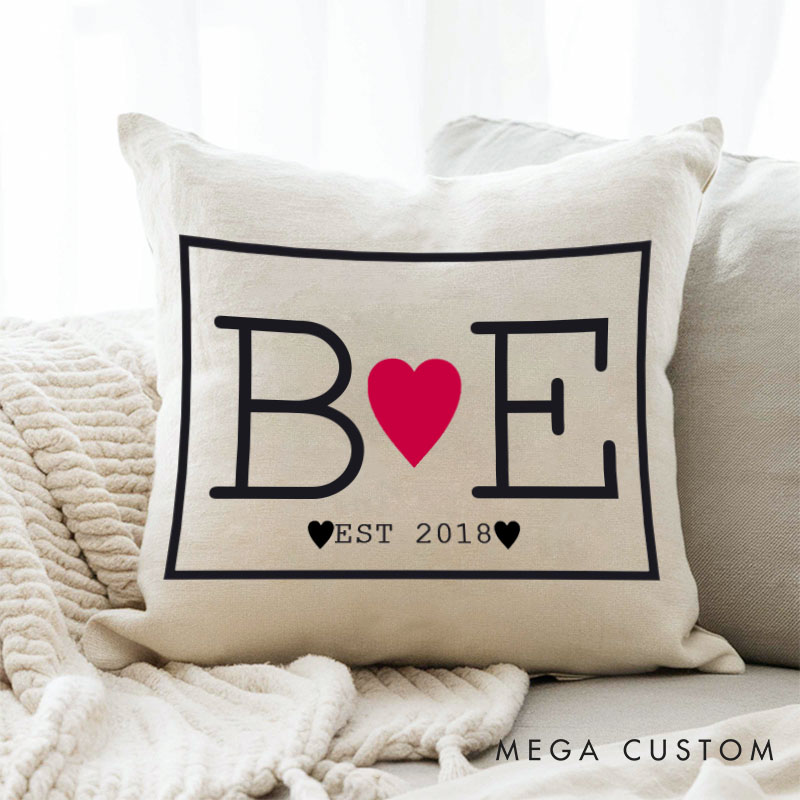 Personalized Initials Love Pillow Couple Anniversary Pillow for Husband Wife Custom Couple Design Pillow with Established Year