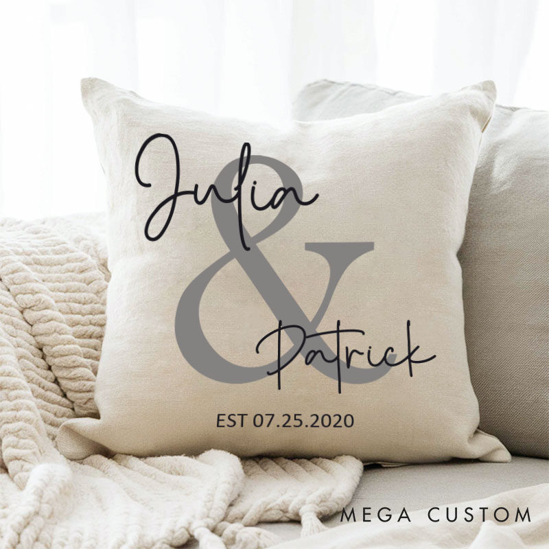 Personalized Couple Anniversary Pillow Elegant Pillow with Names and Established Date Wedding Anniversary Gift Pillow for Couple
