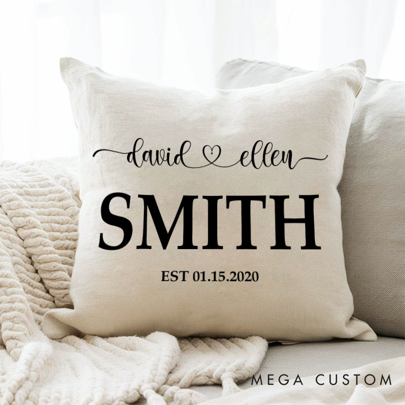 Personalized Couple Wedding Anniversary Pillow Custom Minimalist Pillow with Couple Name and Established Date Husband Wife Anniversary Gift
