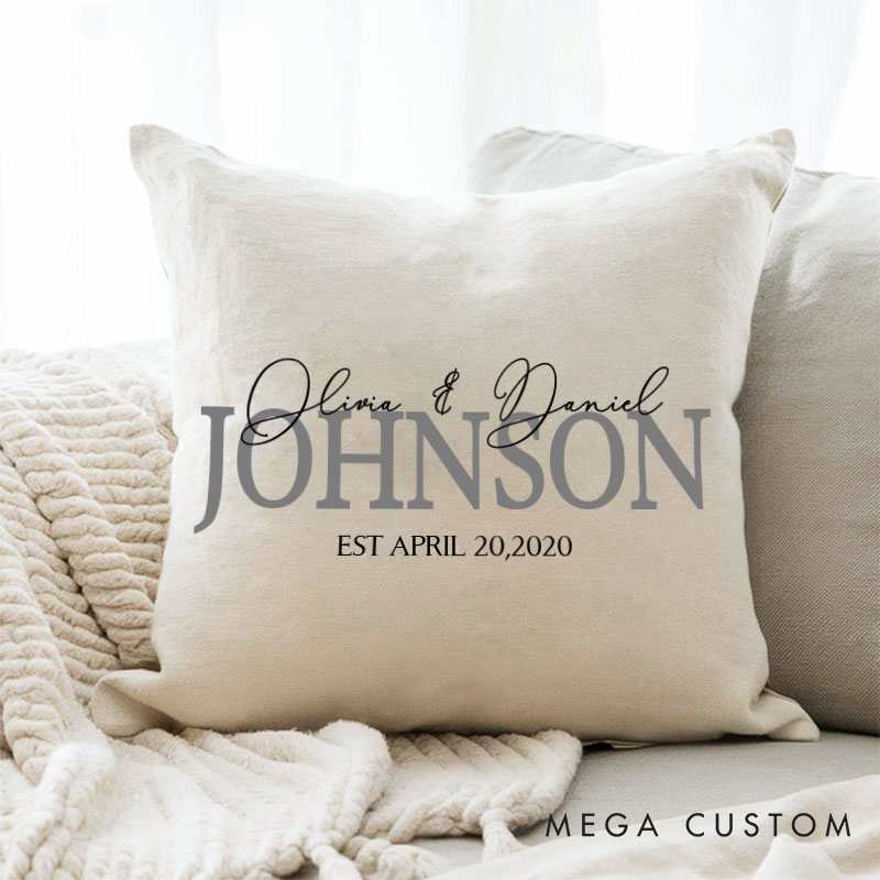 Personalized Couple Wedding Anniversary Pillow Couple Last Name Design Pillow Husband Wife Anniversary Pillow  with Wedding Year