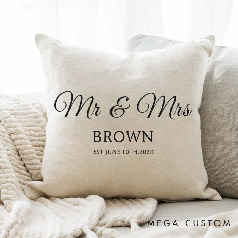 Personalized Mr. and Mrs. Anniversary Pillow Minimalist Wedding Anniversary Gift Pillow for Couple Husband Wife Gift for Her Him