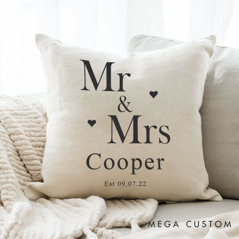 Personalized Mr. and Mrs. Anniversary Pillow Classic Wedding Anniversary Gift Pillow for Couple Husband Wife Pillow with Heart for Her Him