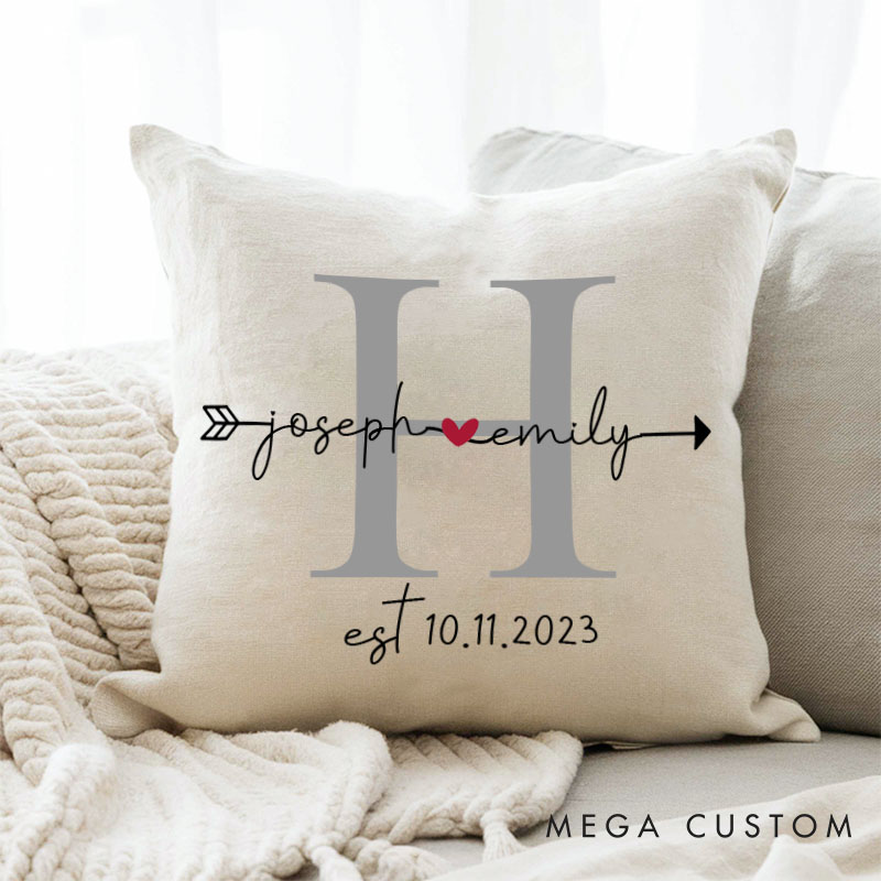 Personalized Couple Initial Anniversary Pillow Romantic Couple Last Name Design Pillow with Arrow Heart Husband Wife Wedding Anniversary Pillow