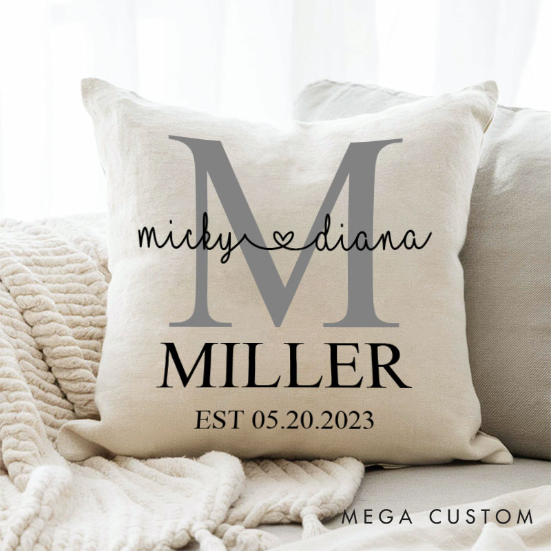 Personalized Couple Initial Anniversary Pillow Wedding Anniversary Pillow for Her Him Romantic Couple Last Name Design Pillow for Husband Wife
