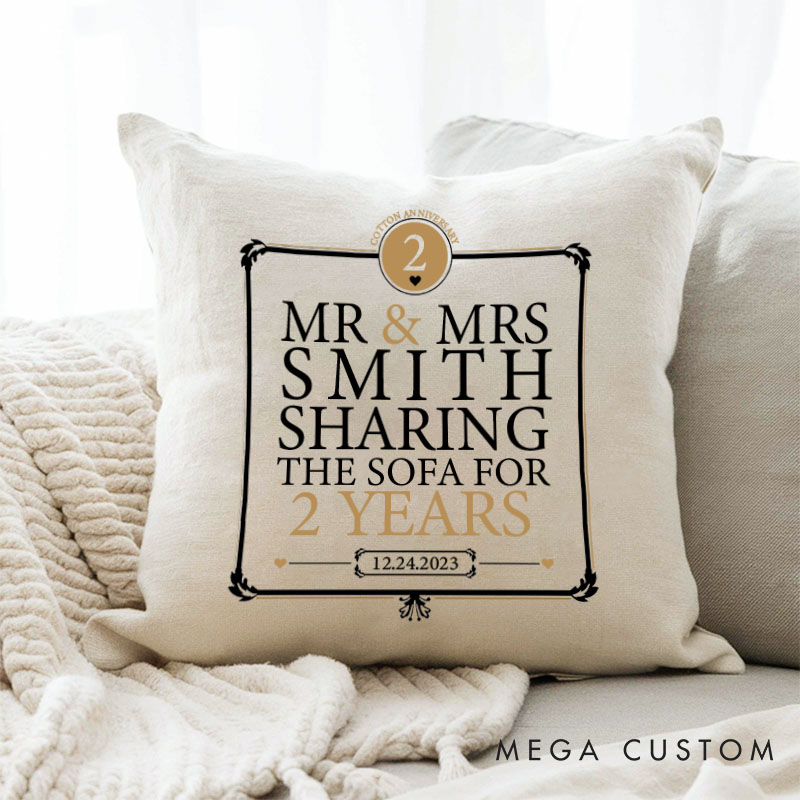 Personalized Couple Anniversary Pillow Funny "SHARING THE SOFA" Design Pillow with Name Date Couple Wedding Anniversary Pillow for Husband Wife