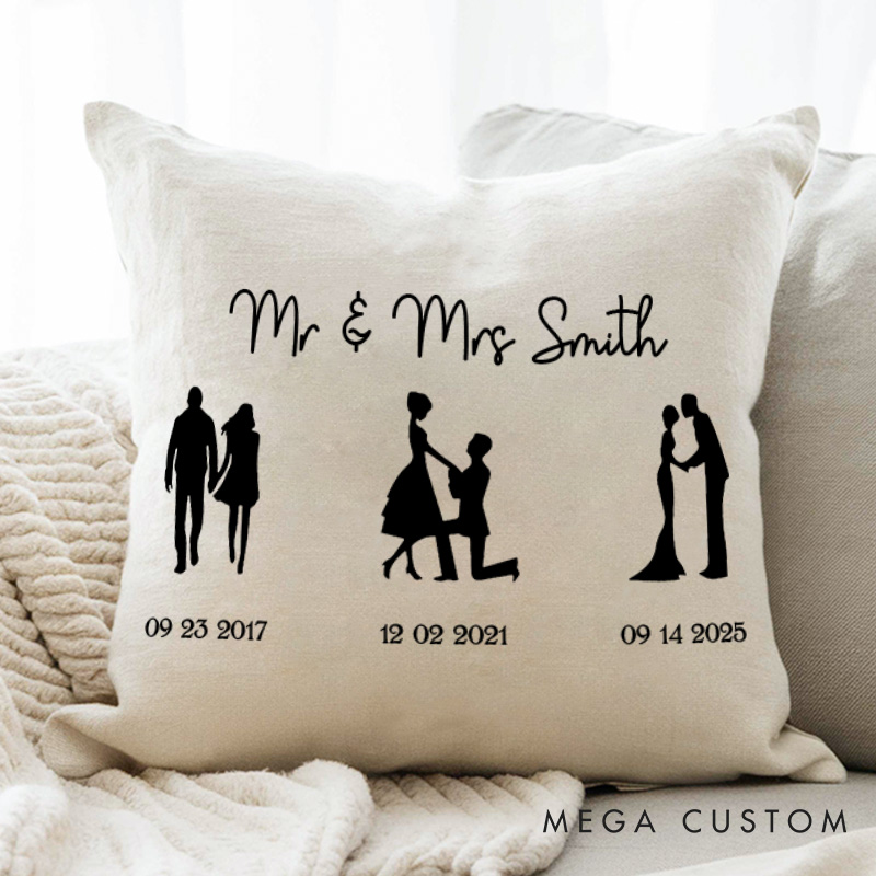 Personalized Couple First Meeting Proposal and Wedding Day Pillow Couple Valentine's Day Pillow Mr. and Mrs. Gift Husband Wife Gift for Him Her