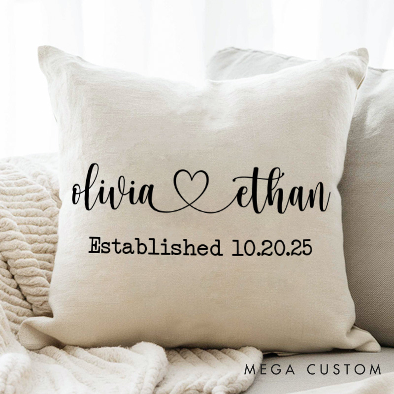 Personalized Couple Elegant Name with Heart Pillow Couple Valentine's Day Pillow Mr. and Mrs. Pillow Husband Wife Gift for Him Her