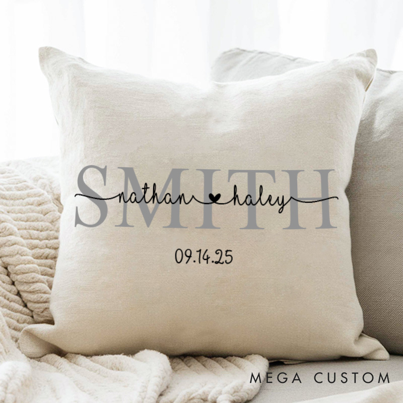 Personalized Couple Mr. and Mrs. Pillow with Initials Custom Couple Name Valentine's Day Pillow with Date Husband Wife Pillow for Him Her Hubby Wifey