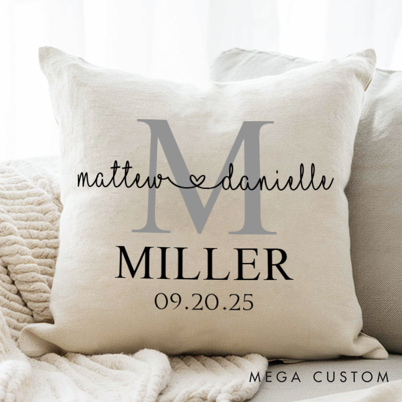 Personalized Couple Minimalist Mr. and Mrs. Pillow with Initials Custom Couple Name Valentine's Day Pillow with Date Husband Wife Pillow for Him Her