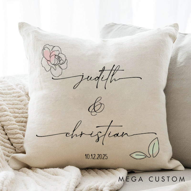 Personalized Couple Flower and Leaf Pillow Custom Couple Name Valentine's Day Pillow Boyfriend Girlfriend Gift Husband Wife Pillow for Him Her