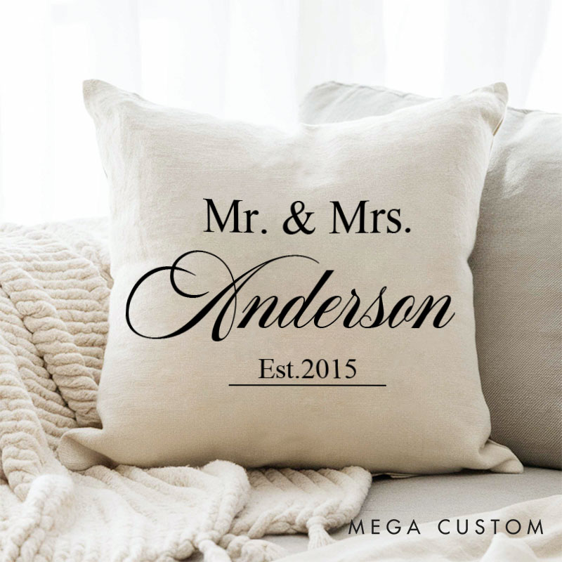Personalized Mr. and Mrs. Anniversary Pillow Couple Wedding Anniversary Pillow Minimalist Design Pillow with Couple Name and Established Year