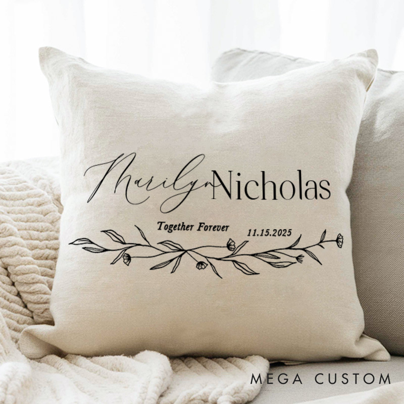 Personalized Couple Elegant Wreath Pillow Custom Together Forever Pillow Valentine's Day Pillow Boyfriend Girlfriend Husband Wife Pillow for Him Her