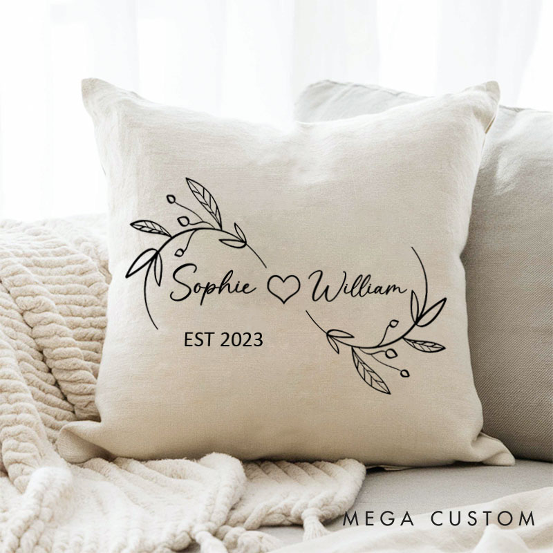 Personalized Couple Timeless Love Anniversary Pillow Leaf Infinity Design Pillow with Names and Date Husband Wife Anniversary Gift Pillow