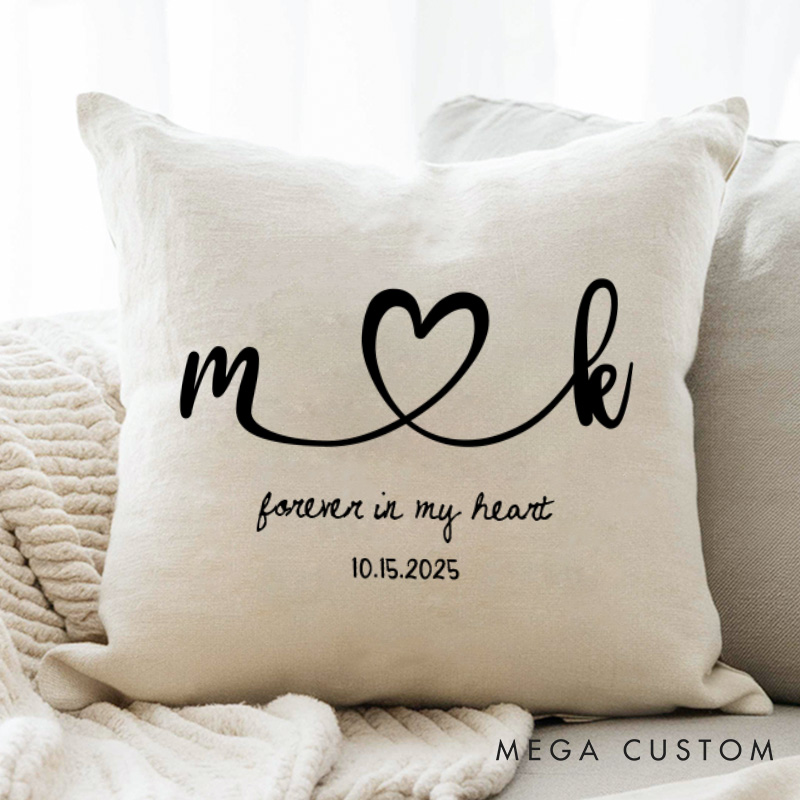 Personalized Couple Forever in My Heart Pillow Custom Couple Initials Pillow Valentine's Day Gift Boyfriend Girlfriend Husband Wife Pillow for Him Her