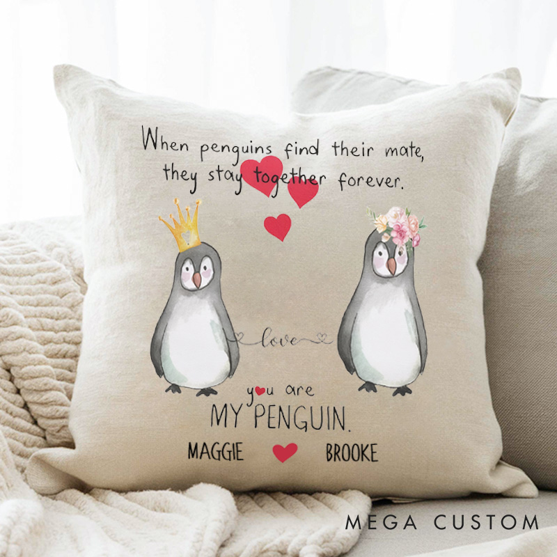 Personalized Couple You are My Penguin Pillow Custom Couple Valentine's Day Pillow with Name Boyfriend Girlfriend Gift Husband Wife Pillow for Him Her