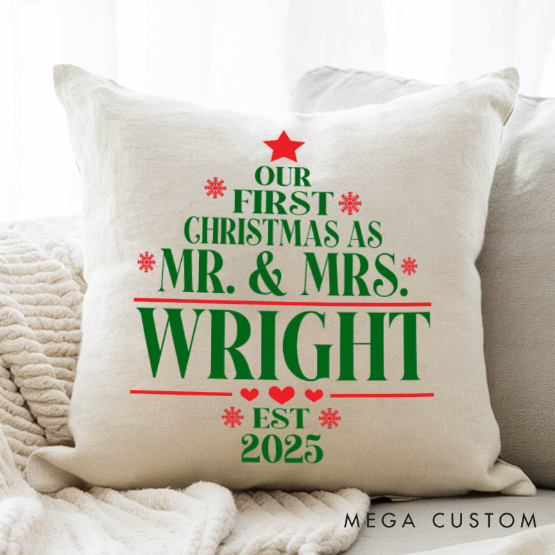 Personalized Couple Our First Christmas as Mr. and Mrs. Pillow Newlyweds Name Pillow Xmas Tree Pillow 2025 Husband Wife Pillow for Him Her