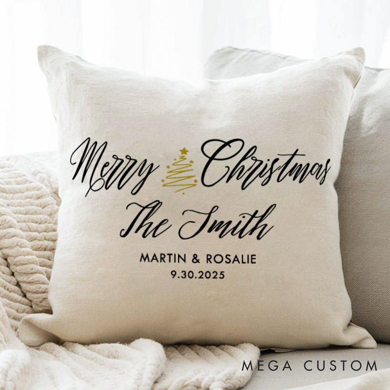 Personalized Couple Merry Christmas with Xmas Tree Pillow Newlyweds Name Pillow Xmas Pillow Hubby Wifey Husband Wife Pillow for Him Her