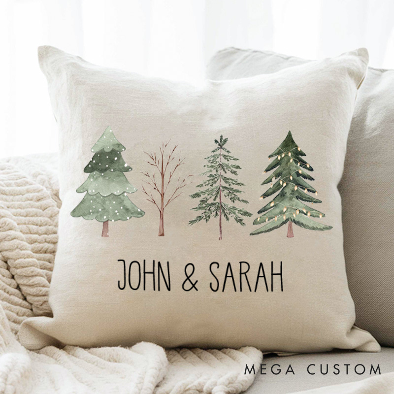 Personalized Charming Couple Christmas Tree Pillow Custom Couple Name Pillow Xmas Pillow Boyfriend Girlfriend Gift Husband Wife Pillow for Him Her