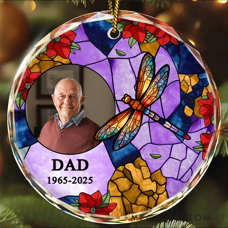 Personalized Memorial Photo Ornament Cardinal Loss of Dad Ornament Circle Glass Ornament Sympathy Gift