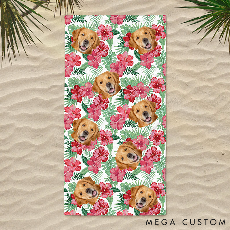 Personalized Dog Lover Custom Photo Dog Pattern Beach Towel