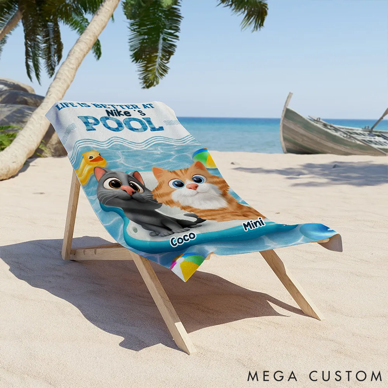 Personalized Cat Lover Better at Cat Pool Beach Towel