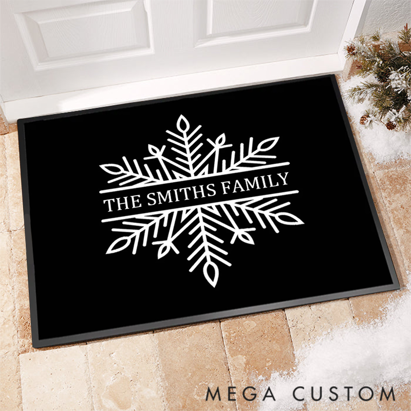 Personalized Rustic Snowflake Welcome Mat for Embracing Christmas and Seasonal Beauty Doormat