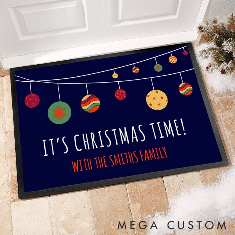 Personalized Christmas Time Welcome Mat for Celebrating the Joyful Season with Family Doormat
