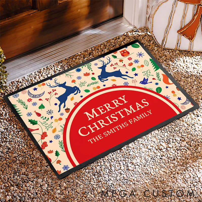 Personalized Christmas Reindeer and Ornament Mat for a Joyful and Merry Christmas Welcome Doormat