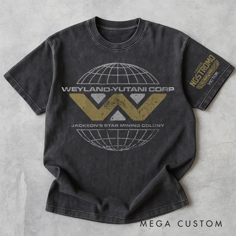 Personalized Weyland Washed T-Shirts Sci-fi Movie Horror Halloween Space Opera Tshirt for Movie TV Show Lovers